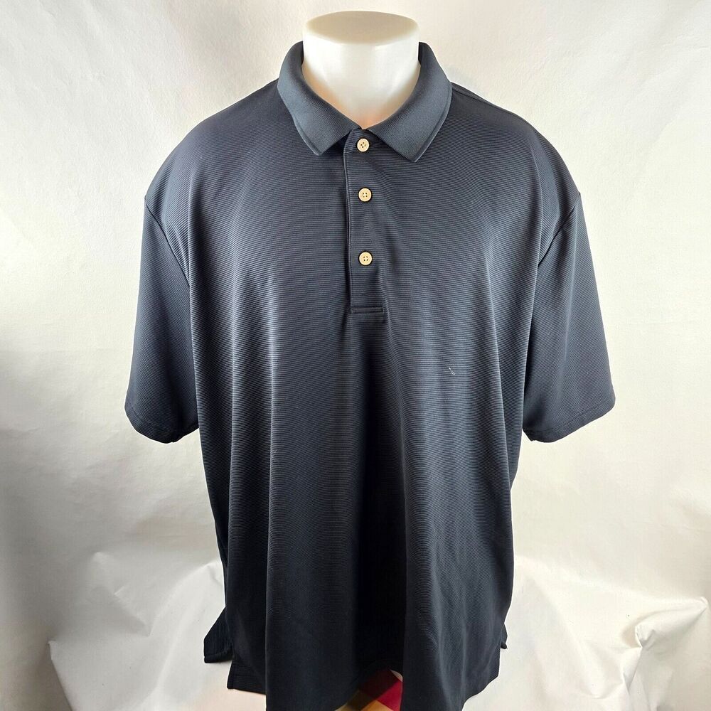 Cubavera Shirt Mens 3XL Black Polo Big Tall Beach Dadcore Stretch Striped Ribbed